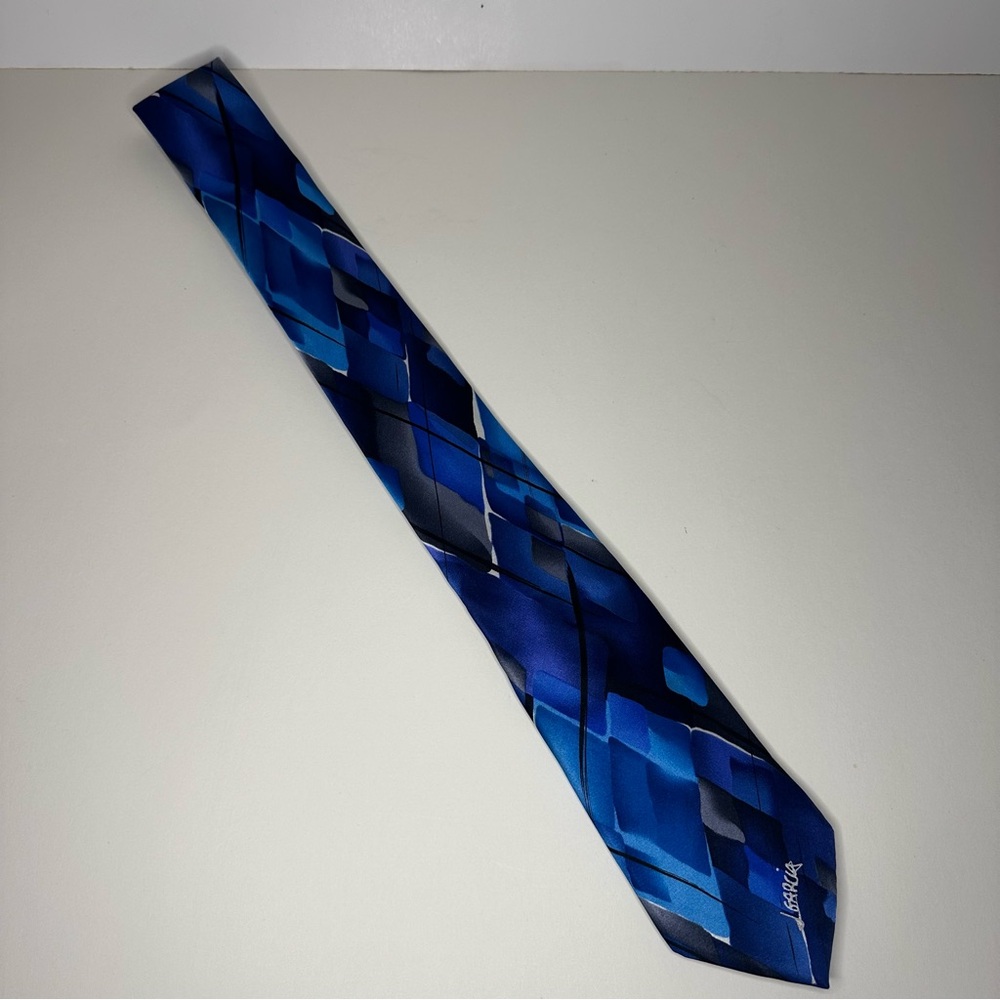 J. GARCIA Collectors Edition Men's 100% Silk Tie “Smile” Blue Abstract Printed